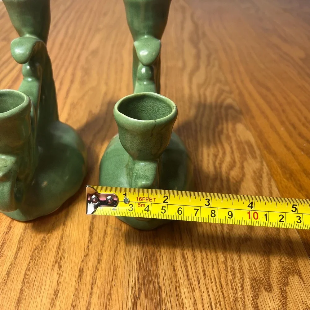 VTG Camark Pottery Pair of Green Double Candle Holders Mid Century Matte Glaze